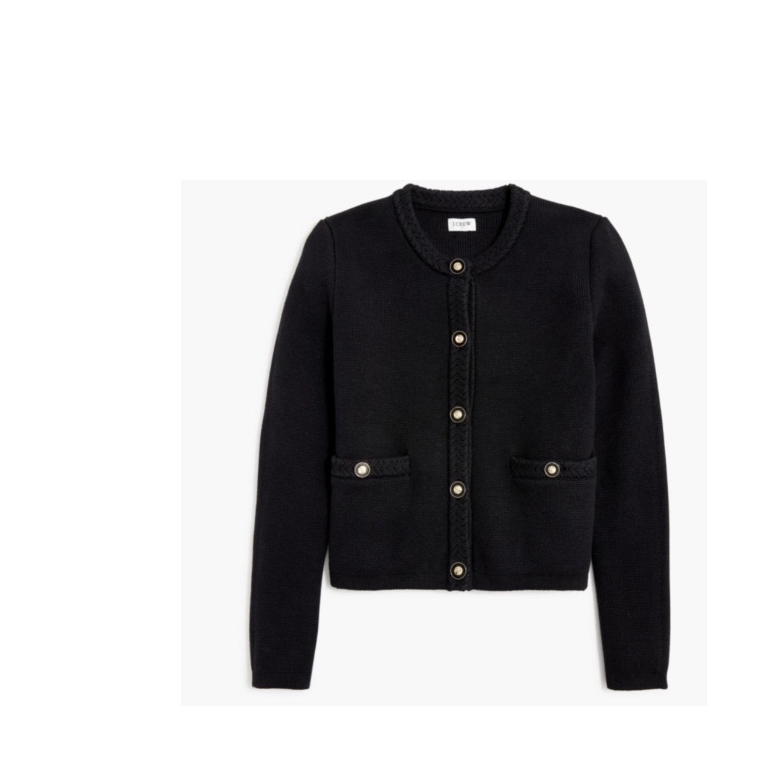J.Crew Factory Lady Jacket Cardigan Sweater Black Buttons Classic Elegant Size L